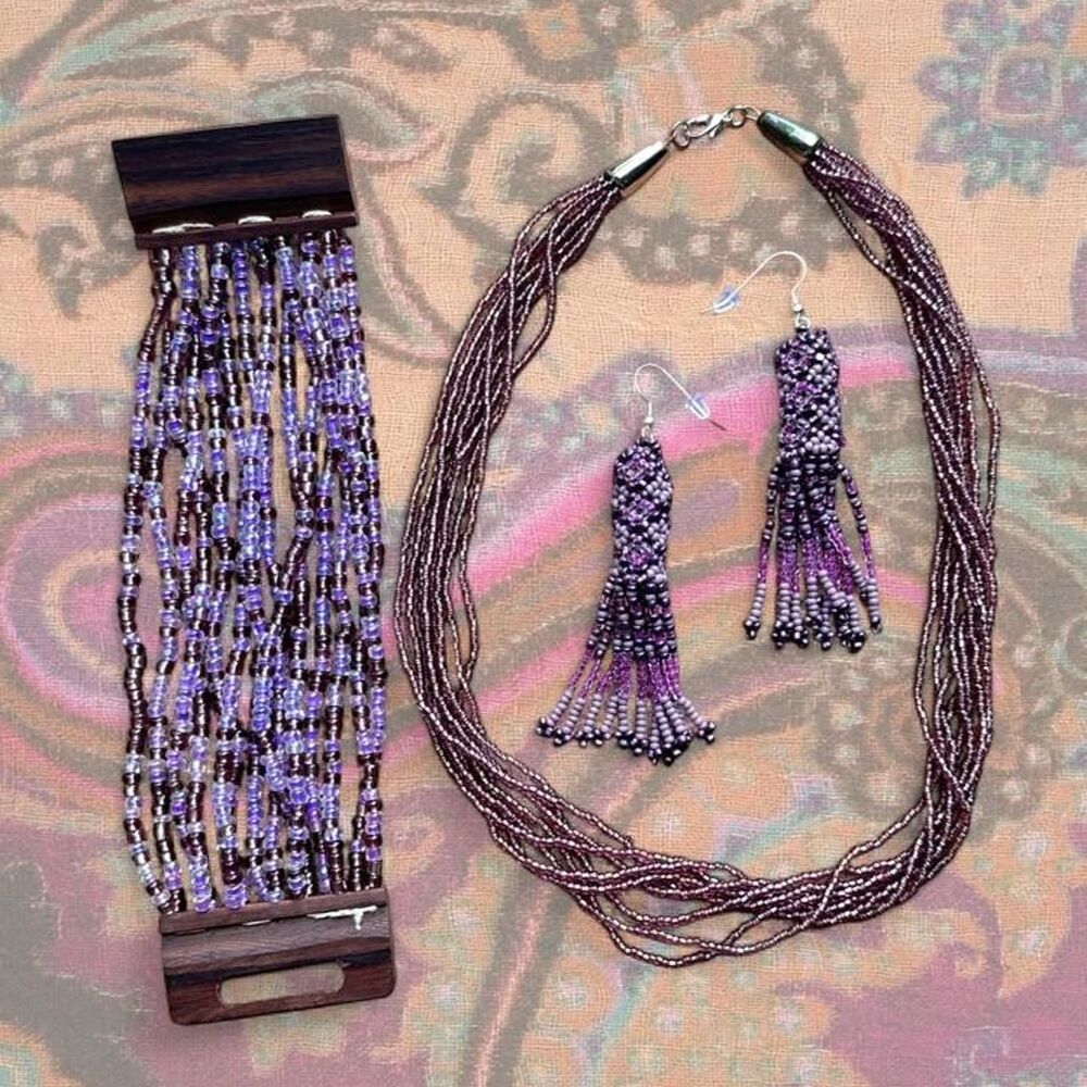 Vintage Style Multi-Strand Purple Seed Bead Jewelry lot